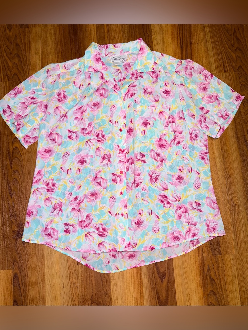 Caribbean Joe Pink Floral Short-Sleeve Blouse
